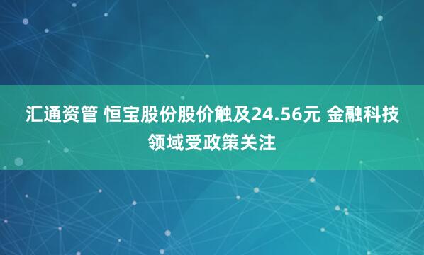 汇通资管 恒宝股份股价触及24.56元 金融科技领域受政策关注